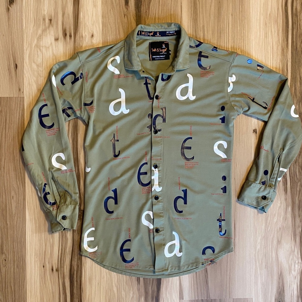 Salt & Sugar Junior Boys Olive Green Graphic Letter Print Kings World‎ Shirt 8